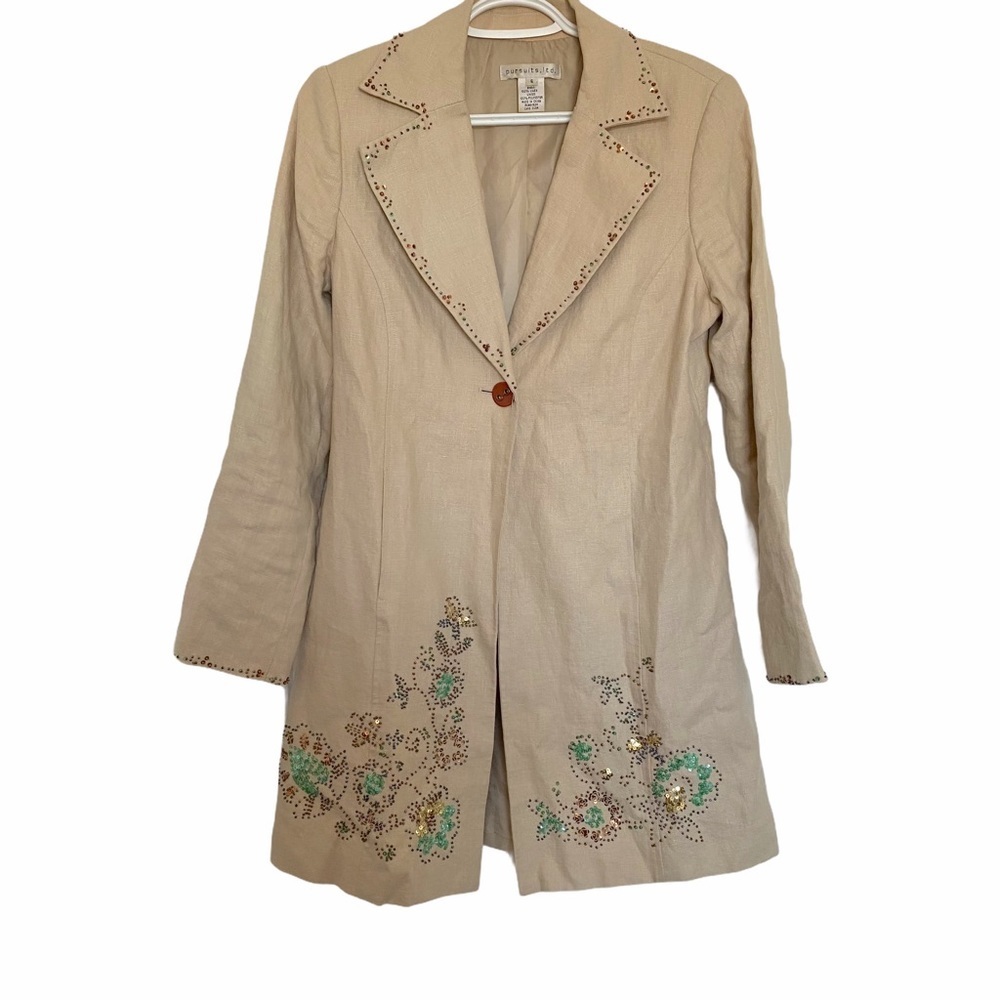 Vintage Pursuits Ltd linen Jacket Beaded 6 beige